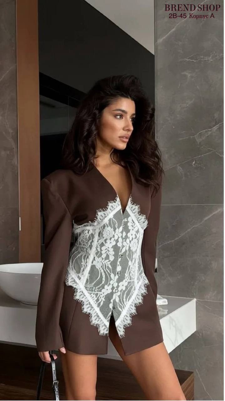 жакет 4forms однобортный приталенный на крючках горький шоколад,женский костюм,жакет,кружевной пиджак