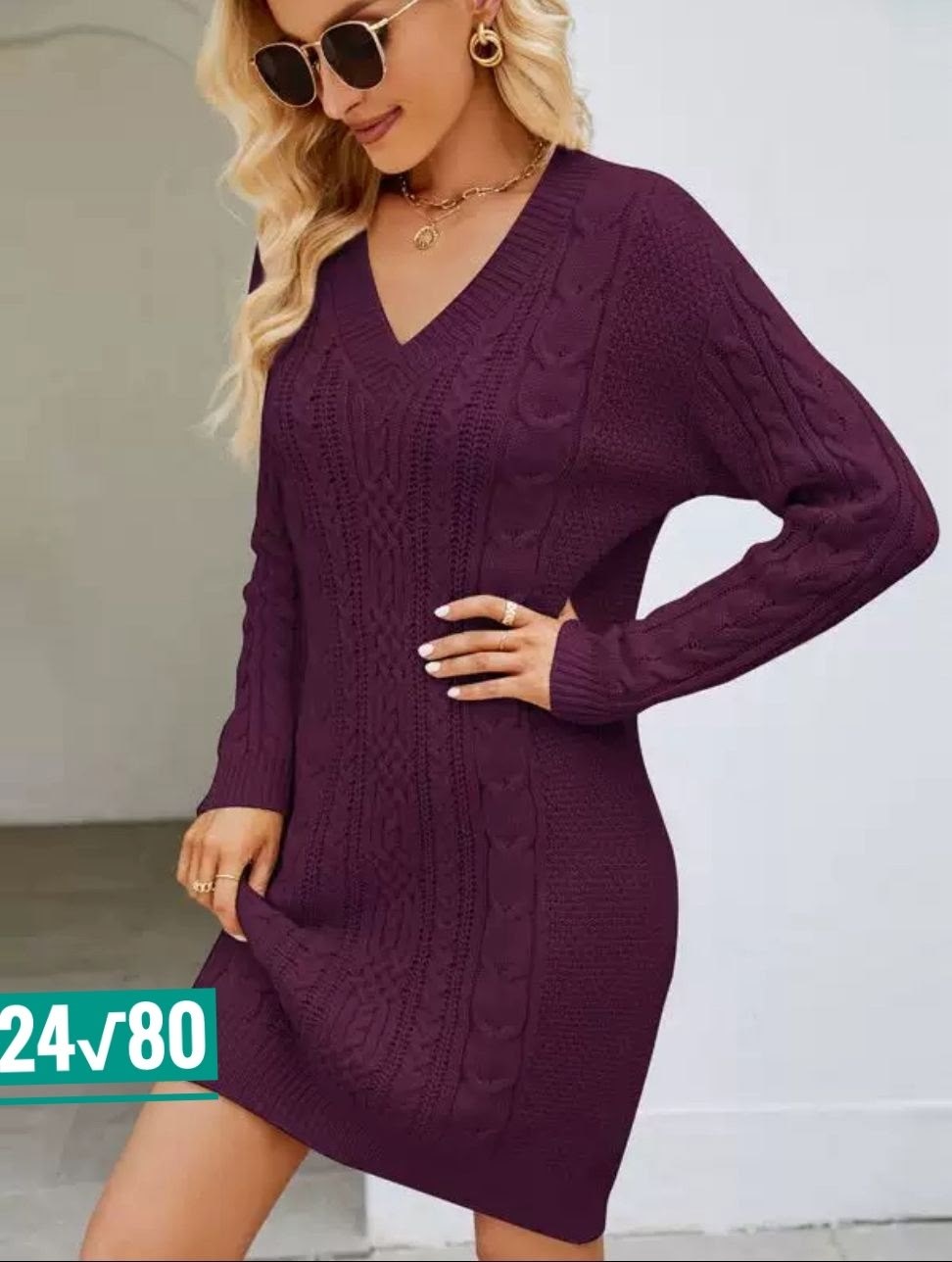 платье женское вязаное,женское платье-свитер средней длины со свободным низом l винный,вязаное платье теплое,вязаное платье свитер,платье туника вязаная