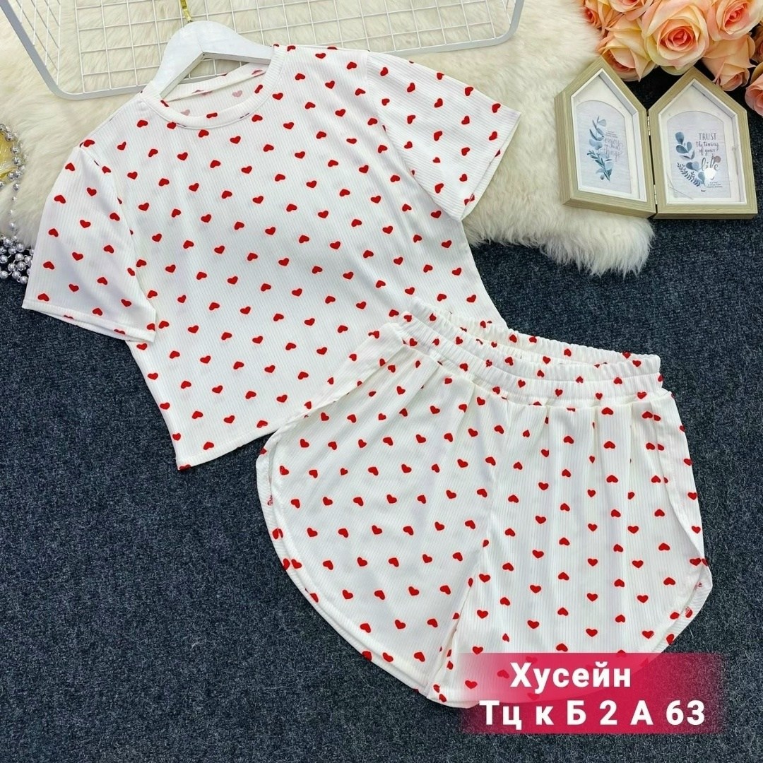 пижама женская,пижама женская с шортами,пижама с шортами муслиновая принт сердечки vi-da,пижама,пижама и халат