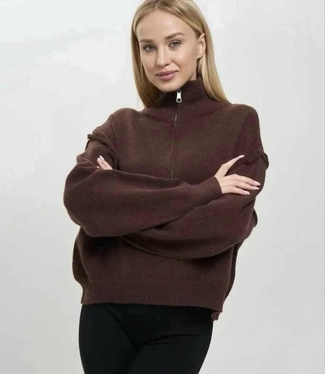 женская кофта,кофта кардиган,трендовый джемпер на молнии dina style,свитер вязаный трикотажный с молнией c горлом,женский свитер