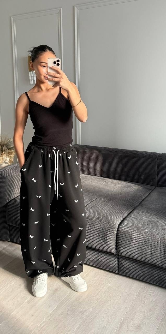 брюки свободные,брюки с широкими штанинами,модные брюки,брюки с принтом,штаны свободные
