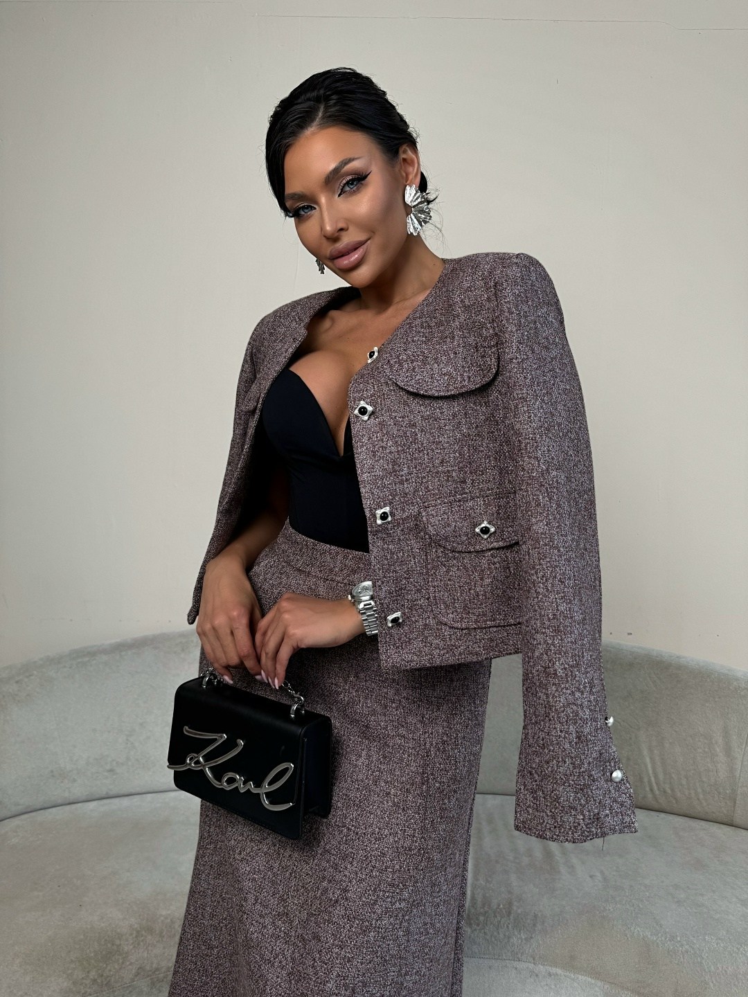 твидовый костюм,твидовый костюм с юбкой,женский твидовый костюм из двух предметов,женский костюм,костюм с юбкой