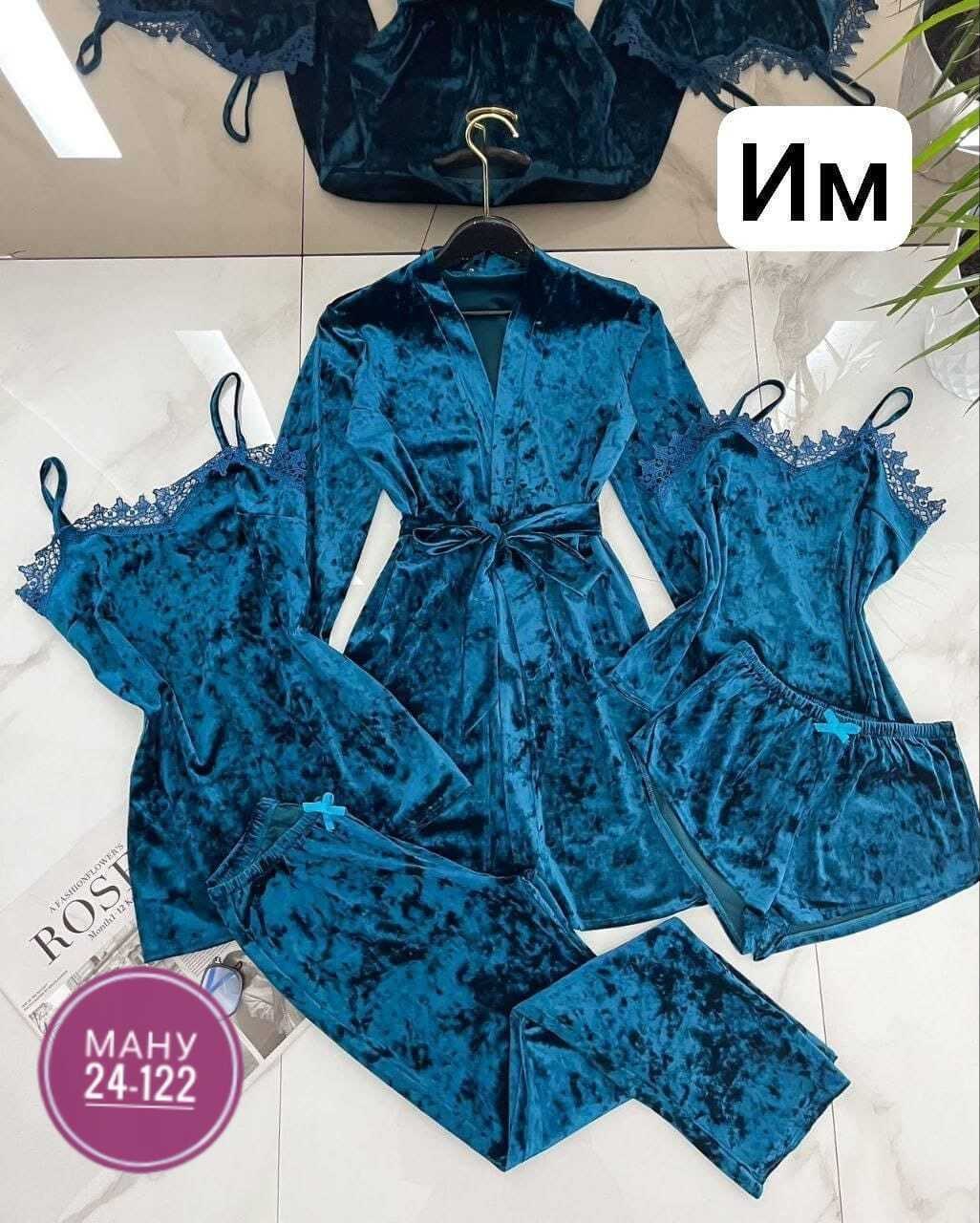 пижама комплект 5 в 1,женская пижама комплект,пижама комплект,бархатная пижама комплект,пижама велюр