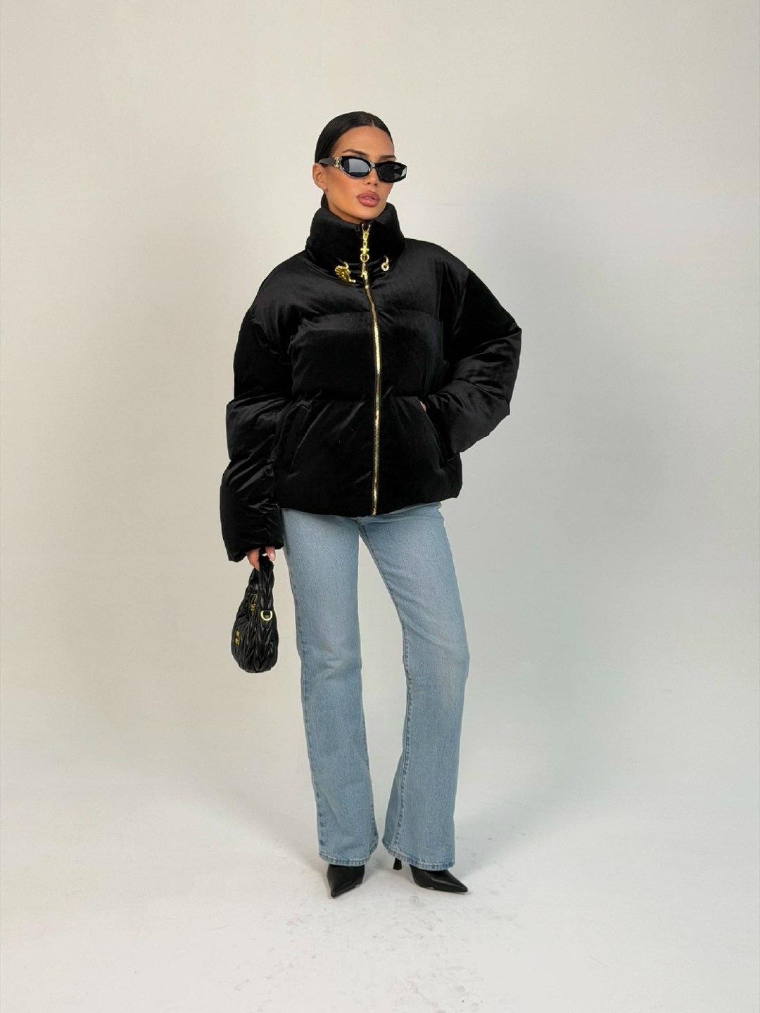 куртка женская,куртка джуси кутюр,бархатный пуховик,бархатная куртка-пуховик boohoo черный,black velour puffer jacket