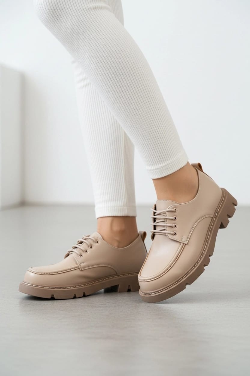 полуботинки женские,бежевые полуботинки,, повседневные,ботинки женские на мощной подошве
