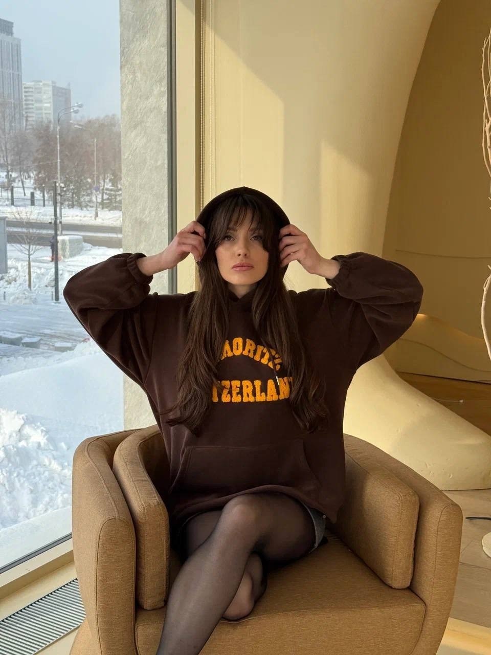 свитшот с капюшоном,женская толстовка оверсайз с капюшоном и принтом cheris animals world s коричневый,женская толстовка оверсайз с капюшоном и принтом cheris animals world,толстовка,свитшот