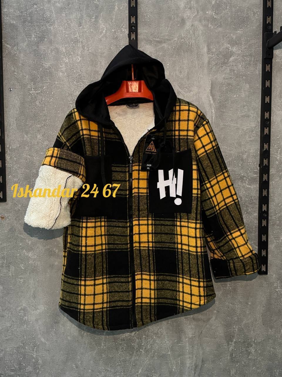 рубашка с капюшоном,рубашка в клетку с мехом,теплая рубашка,рубашка мужская с капюшоном