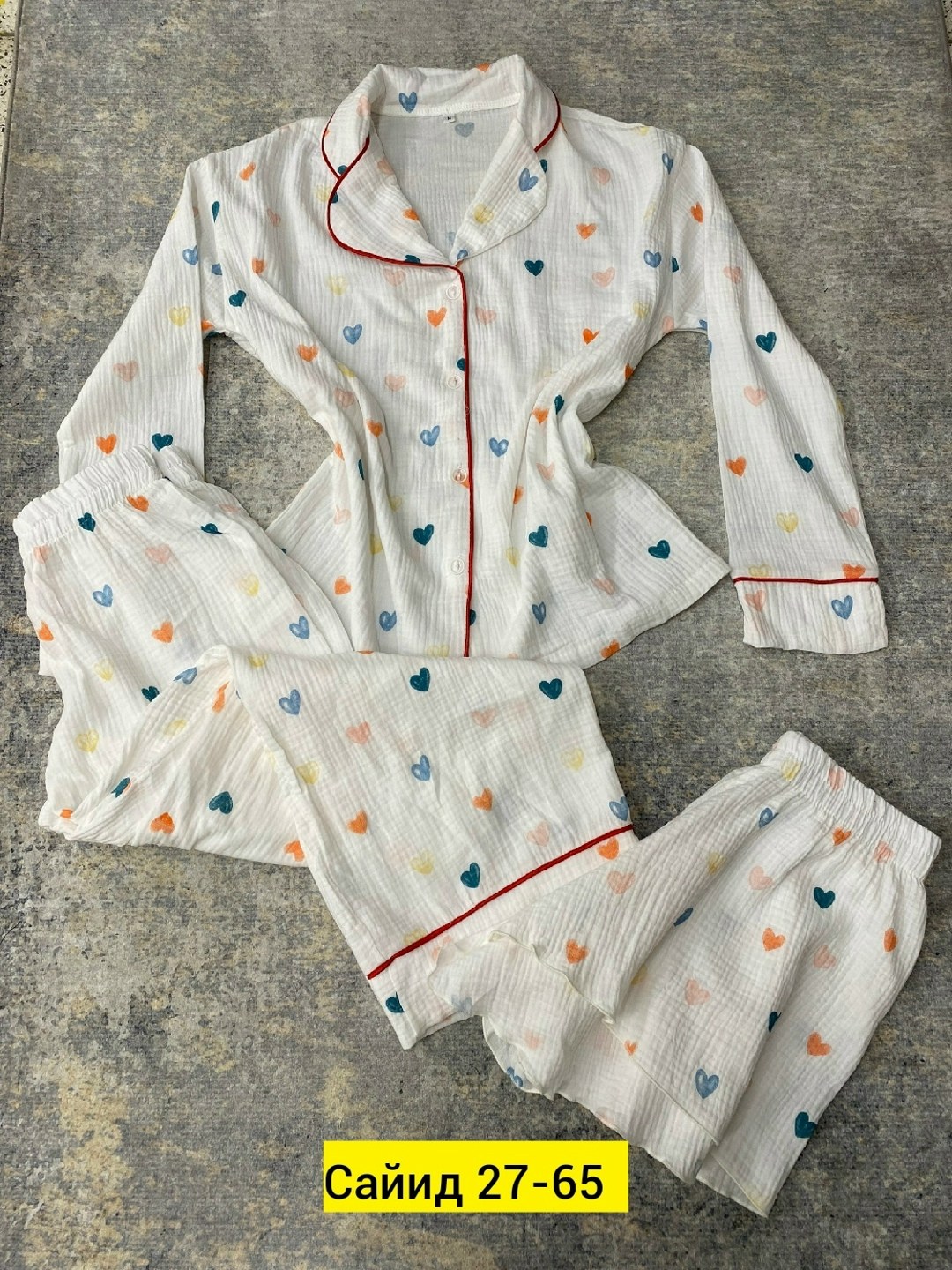 пижама хлопковая,женская пижама,модные пижамы,пижама со штанами в сердечко муслиновая vosanam,пижама для женщин