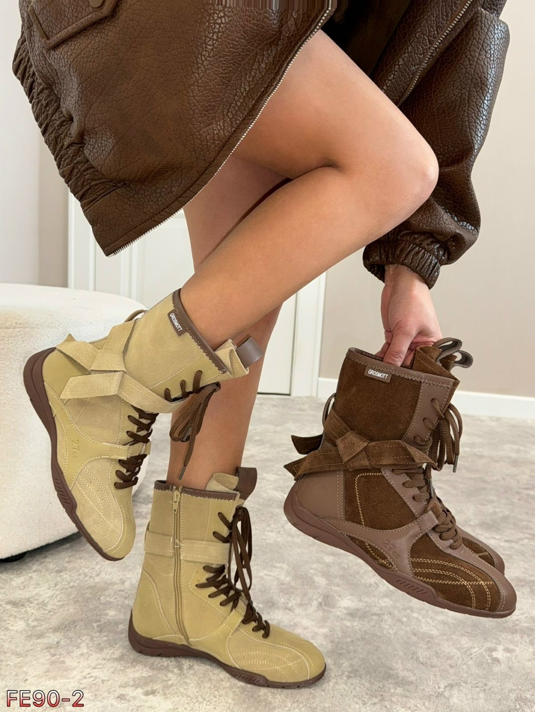 ,женские ботинки joy с меховыми внутренними пуговицами и шнурками muggo бежевый,женские ботинки,женская , женская зимняя