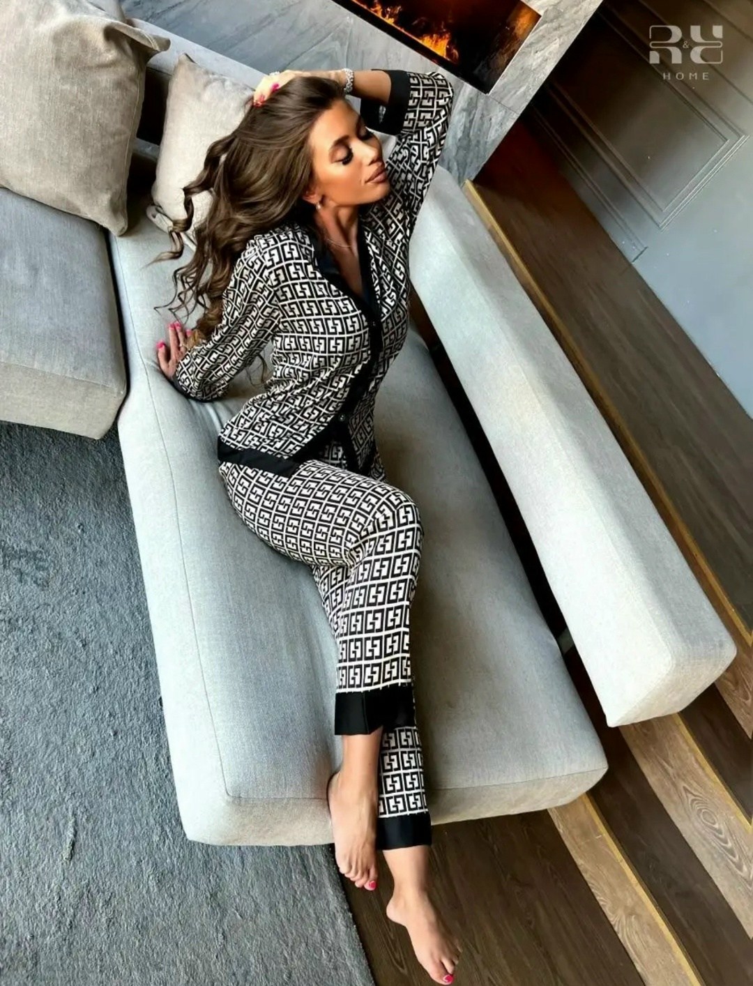 пижама cо штанами шелковая,пижама женская,пижама со штанами шелковая с рубашкой,пижама шелковая фенди,пижама со штанами шелковая одежда для дома vilenahomes