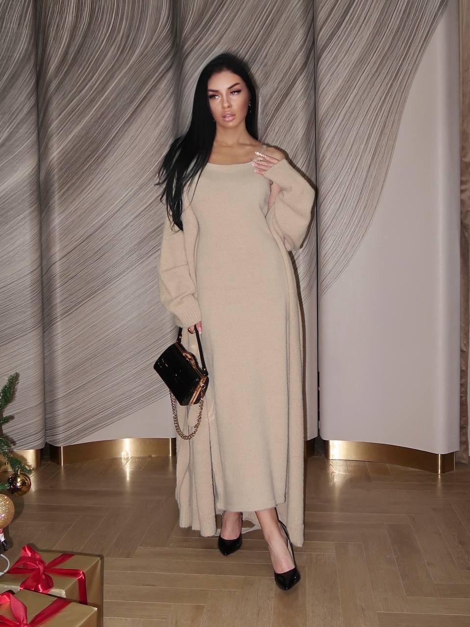 комплект кардиган длинный оверсайз и платье top.baby.girl,платье лапша с кардиганом,трикотажное платье с кардиганом,кардиган и платье,кардиган и платье двойка