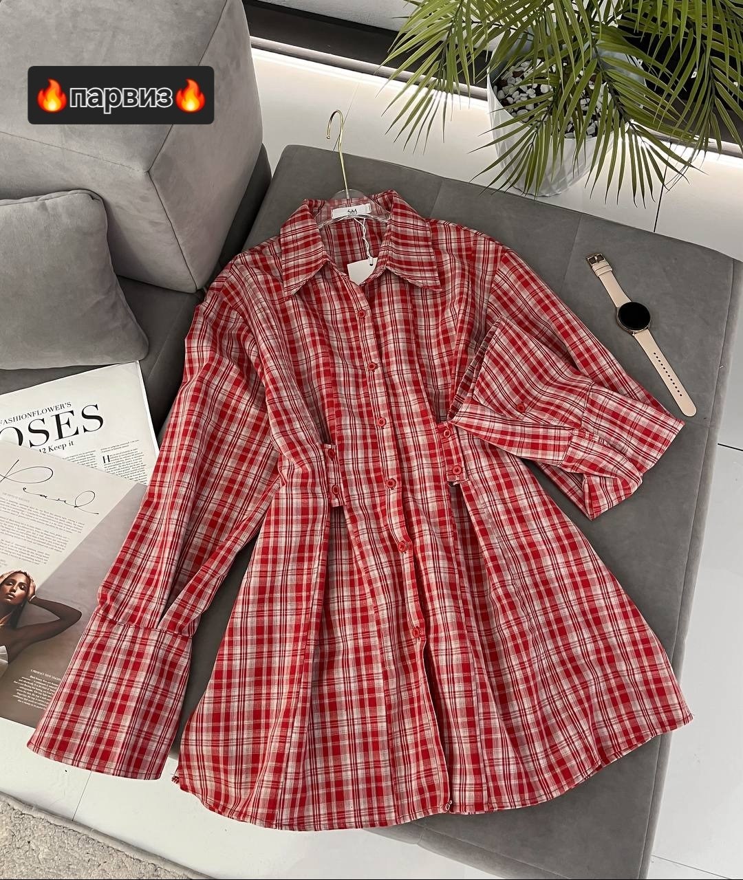 женская рубашка в клетку,рубашка платья,костюм с юбкой и рубашкой,платье в клетку,рубашка jirunlian 2357 удлиненная в клетку с необработанным краем