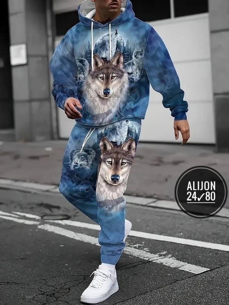 мужские спортивные костюмы,мужские толстовки с капюшоном с 3d принтом волка,волк костюм,костюм спортивный мужской с принтом,мужская мода