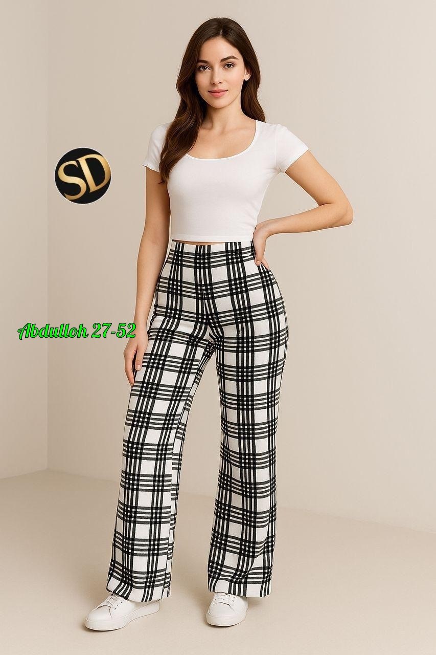 брюки в клетку,пижамные брюки в клетку стокманн,штаны в клетку,клетчатые штаны женские широкие,широкие брюки в клетку