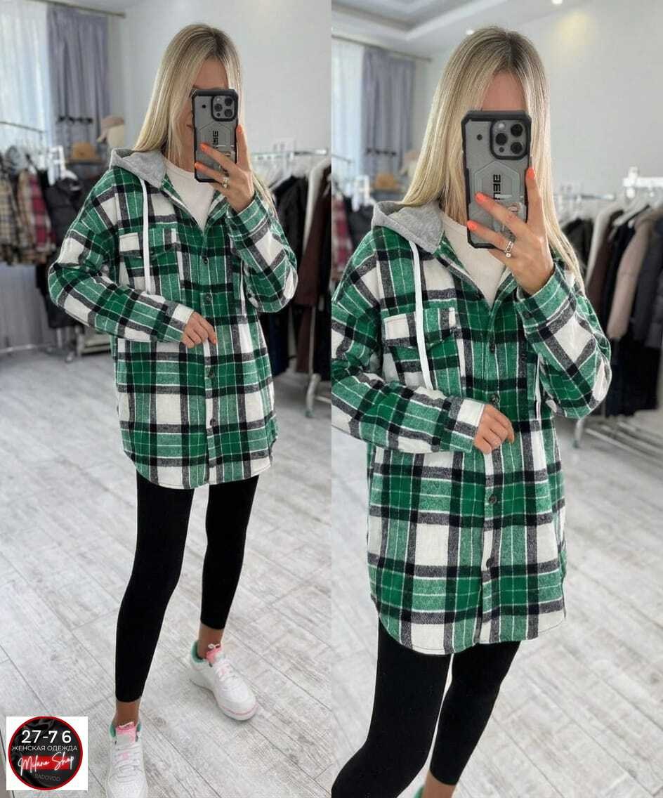женская рубашка,рубашка с капюшоном,рубашка теплая,рубашка в клетку женская,рубашка оверсайз теплая в клетку удлиненная amy store