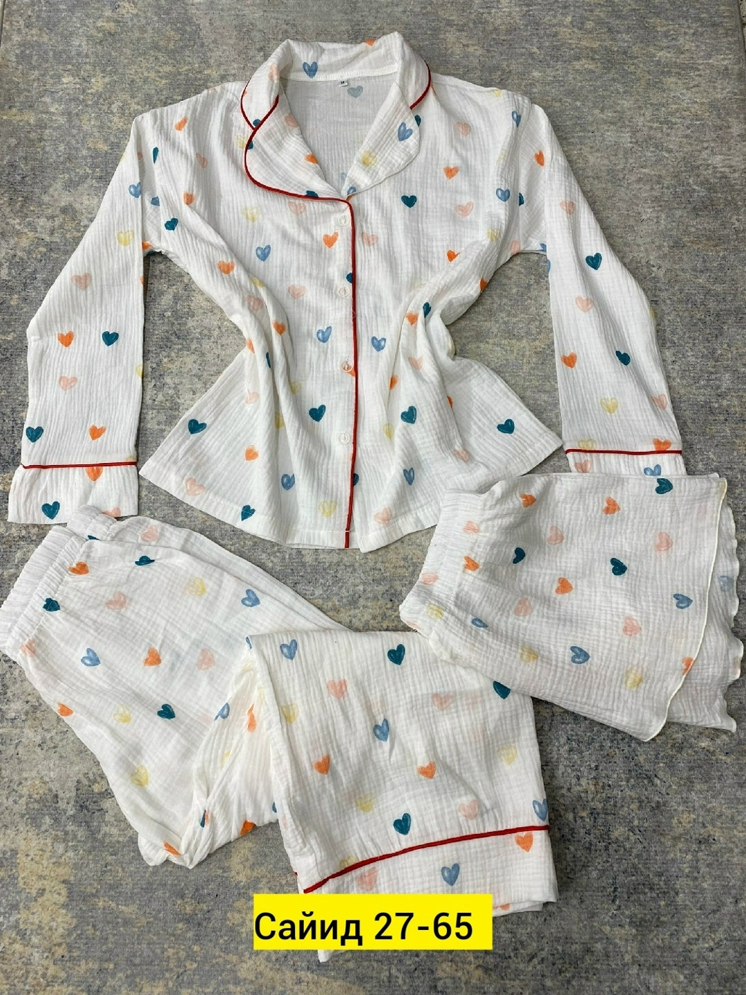 пижама хлопковая,женская пижама,модные пижамы,пижама со штанами в сердечко муслиновая vosanam,пижама для женщин