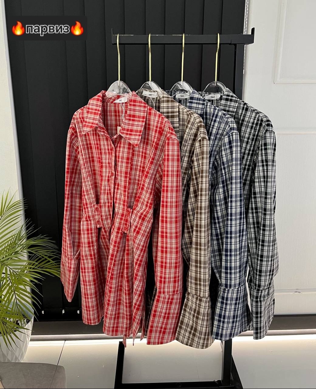 женская рубашка в клетку,рубашка платья,костюм с юбкой и рубашкой,платье в клетку,рубашка jirunlian 2357 удлиненная в клетку с необработанным краем