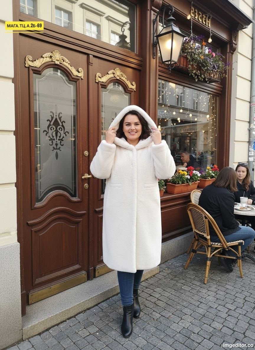 каляев белые шубы,шуба из экомеха,шуба длинная с капюшоном,эко шуба,шуба искусственная maria terra