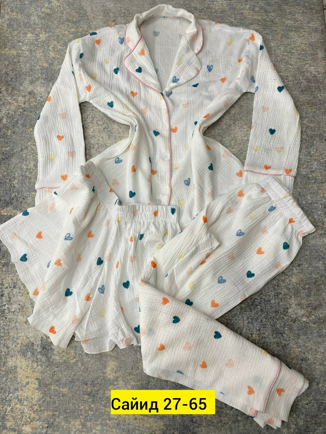 пижама хлопковая,женская пижама,модные пижамы,пижама со штанами в сердечко муслиновая vosanam,пижама для женщин