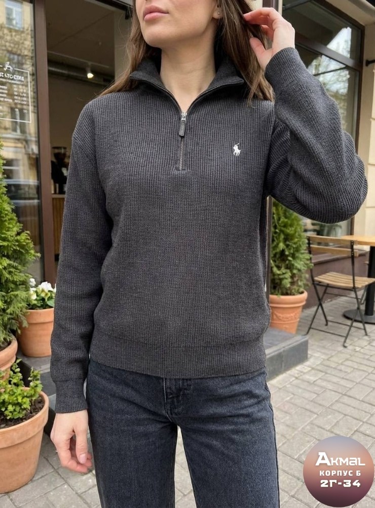 женская кофта,серый джемпер,женский свитер,свитер с горлом на молнии оверсайз kk fashion,свитер