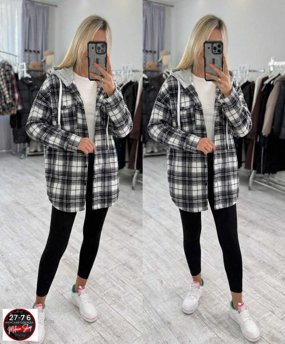 женская рубашка,рубашка с капюшоном,рубашка теплая,рубашка в клетку женская,рубашка оверсайз теплая в клетку удлиненная amy store