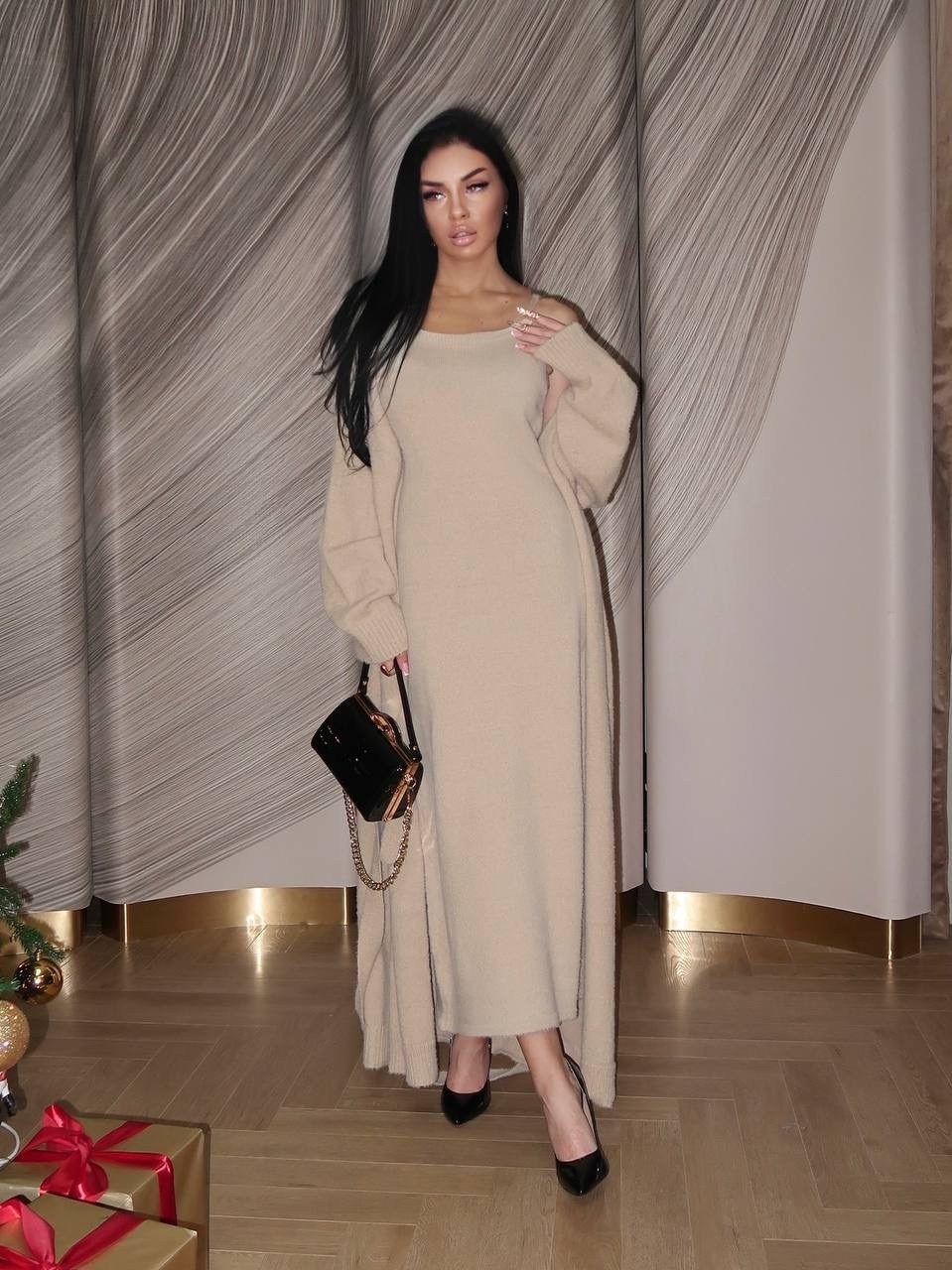 комплект кардиган длинный оверсайз и платье top.baby.girl,платье лапша с кардиганом,трикотажное платье с кардиганом,кардиган и платье,кардиган и платье двойка