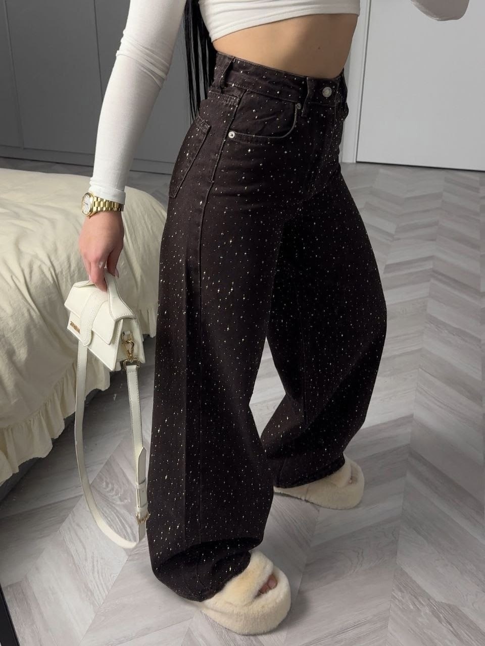 джинсы со стразами,джинсы широкие со стразами,брюки со стразами,джинсы стразы женские,черные широкие джинсы со стразами