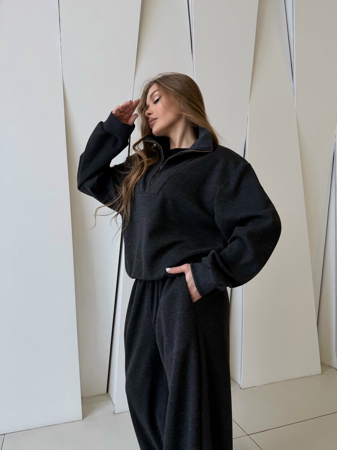 спортивный костюм оверсайз voi-fashion,брючный костюм,костюм с брюками,женский костюм с брюками,костюм брюки и кофта