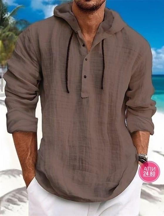 рубашка льняная мужская,рубашка мужская с капюшоном,рубашка с капюшоном,рубашка мужская летняя,мужская повседневная рубашка