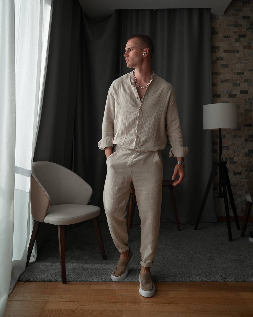 костюм летний с брюками и рубашкой муслин win fashion цвет серый,костюм летний с брюками и рубашкой муслин win fashion 223814253,мужской костюм двойка,костюм двойка для мужчин лен,мужской летний костю