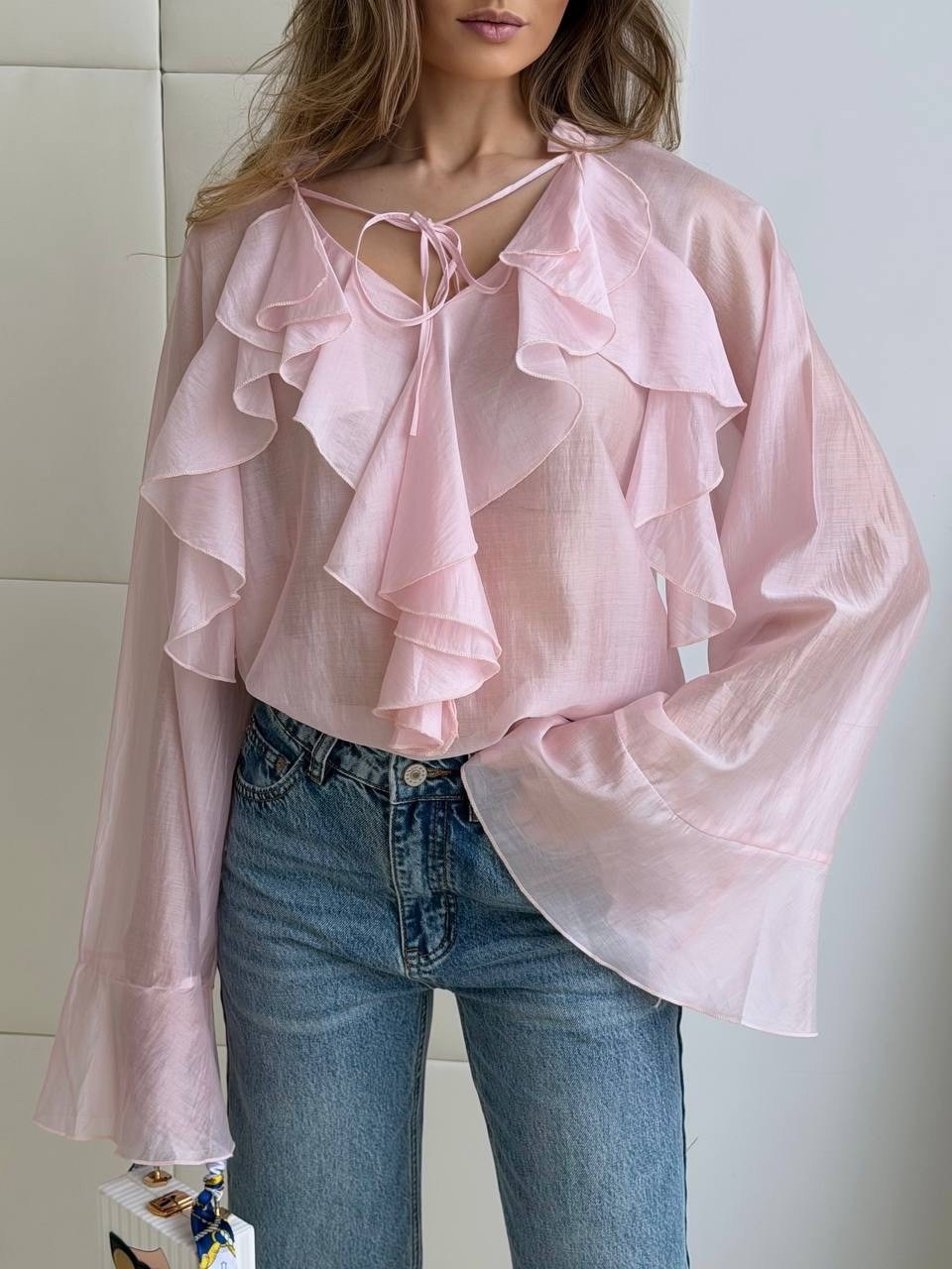 блузка женская с рюшей,блуза из шифона с рюшами,розовая блузка,женская блузка,шифоновая блузка женская с рюшами