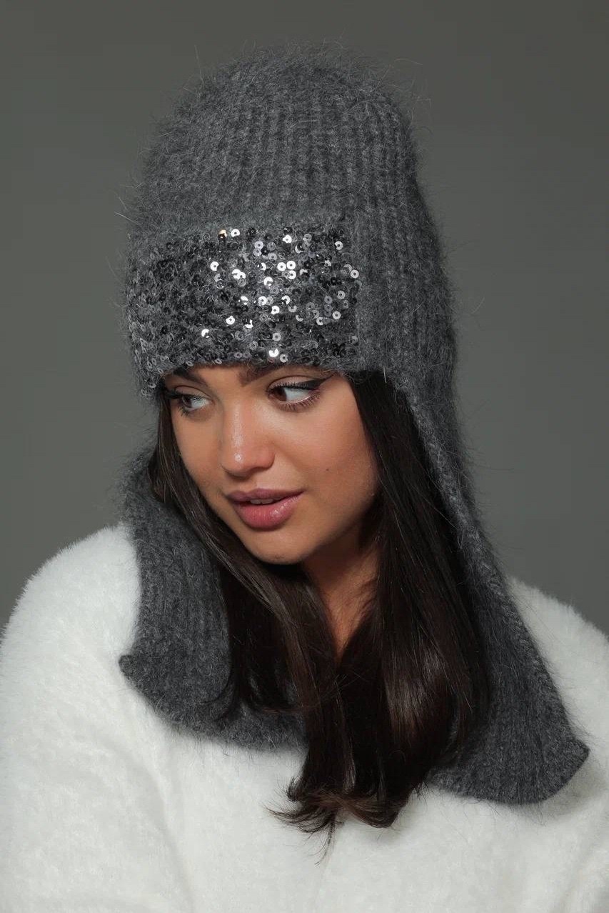 шапка с пайетками из премиальной ангоры,шапка ушанка из ангоры,шапка-ушанка из ангоры от бренда ко-ко,шапка ушанка из ангоры ко-ко 507001053,шапка ушанка из ангоры ко-ко 507001047