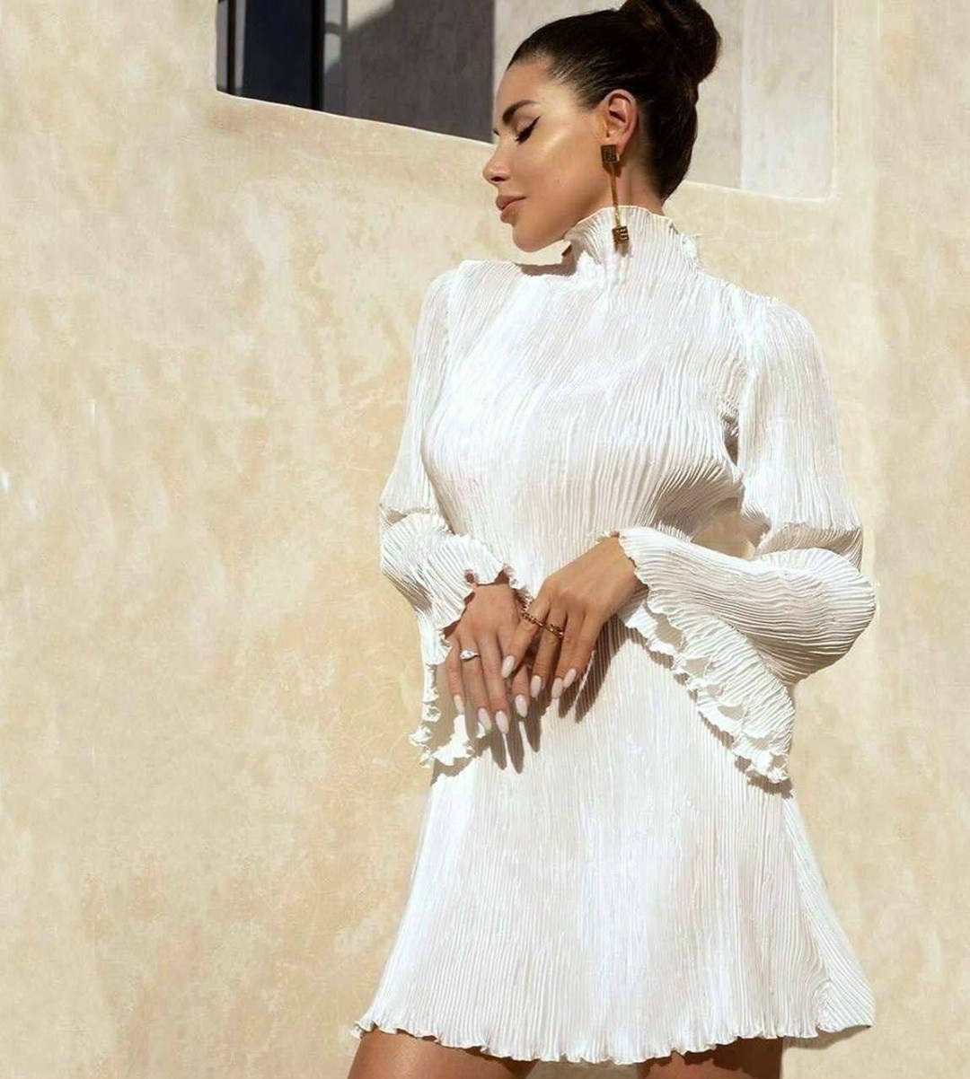 платье плиссе,2026 расклешенное плиссированное сексуальное платье с длинными рукавами,черное платье плиссе,платье букле,черное плиссированное платье