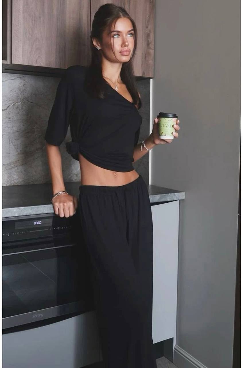 широкие брюки,хлопковый комплект с топом и брюками твое 70583222,штаны белые,свободные брюки,брюки палаццо