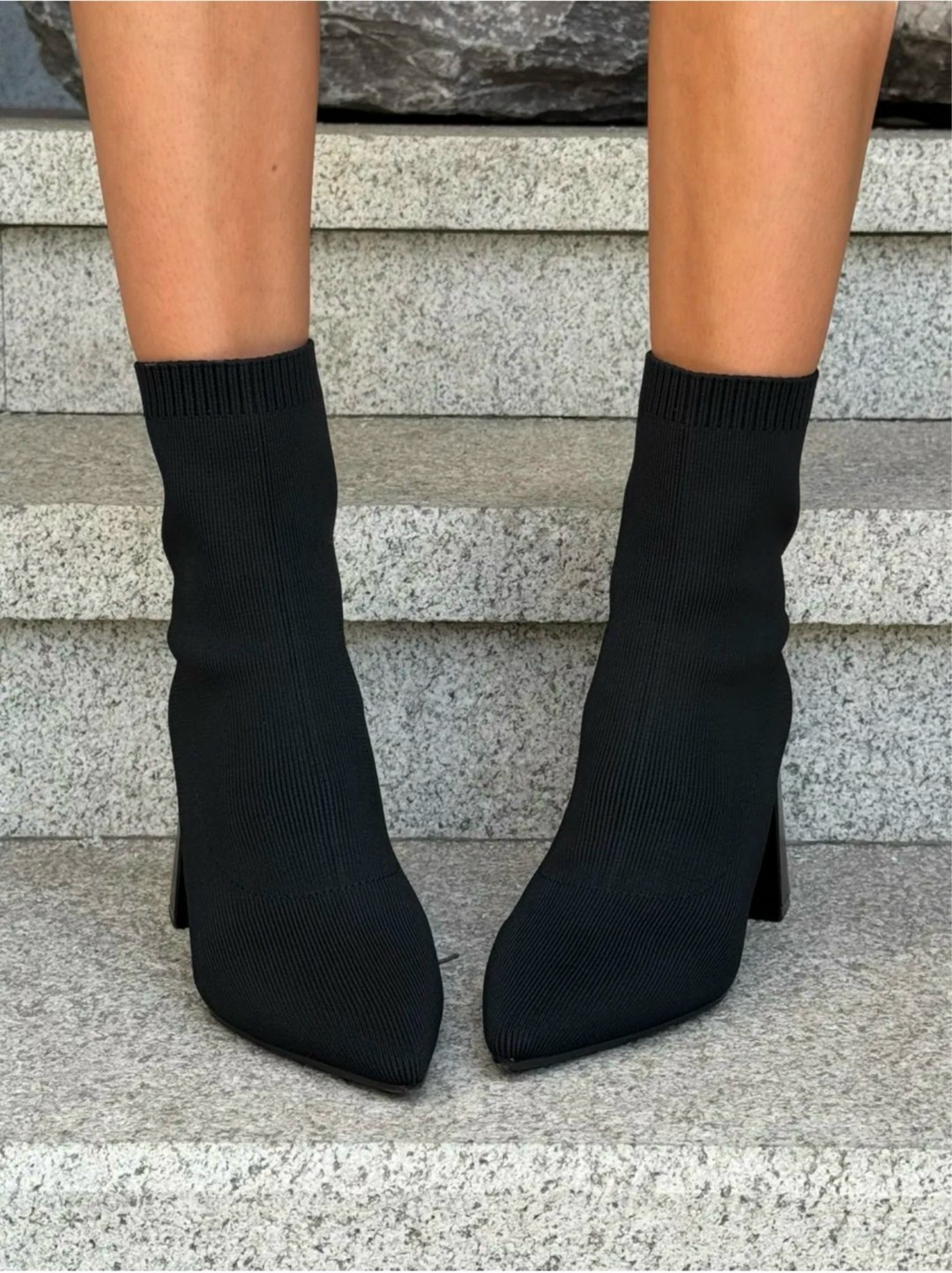 женские ботильоны,ботильоны чулки на каблуке трикотажные,ботильоны стрейч на каблуке,ботильоны чулки,элегантные женские ботильоны с острым носком на толстом высоком каблуке