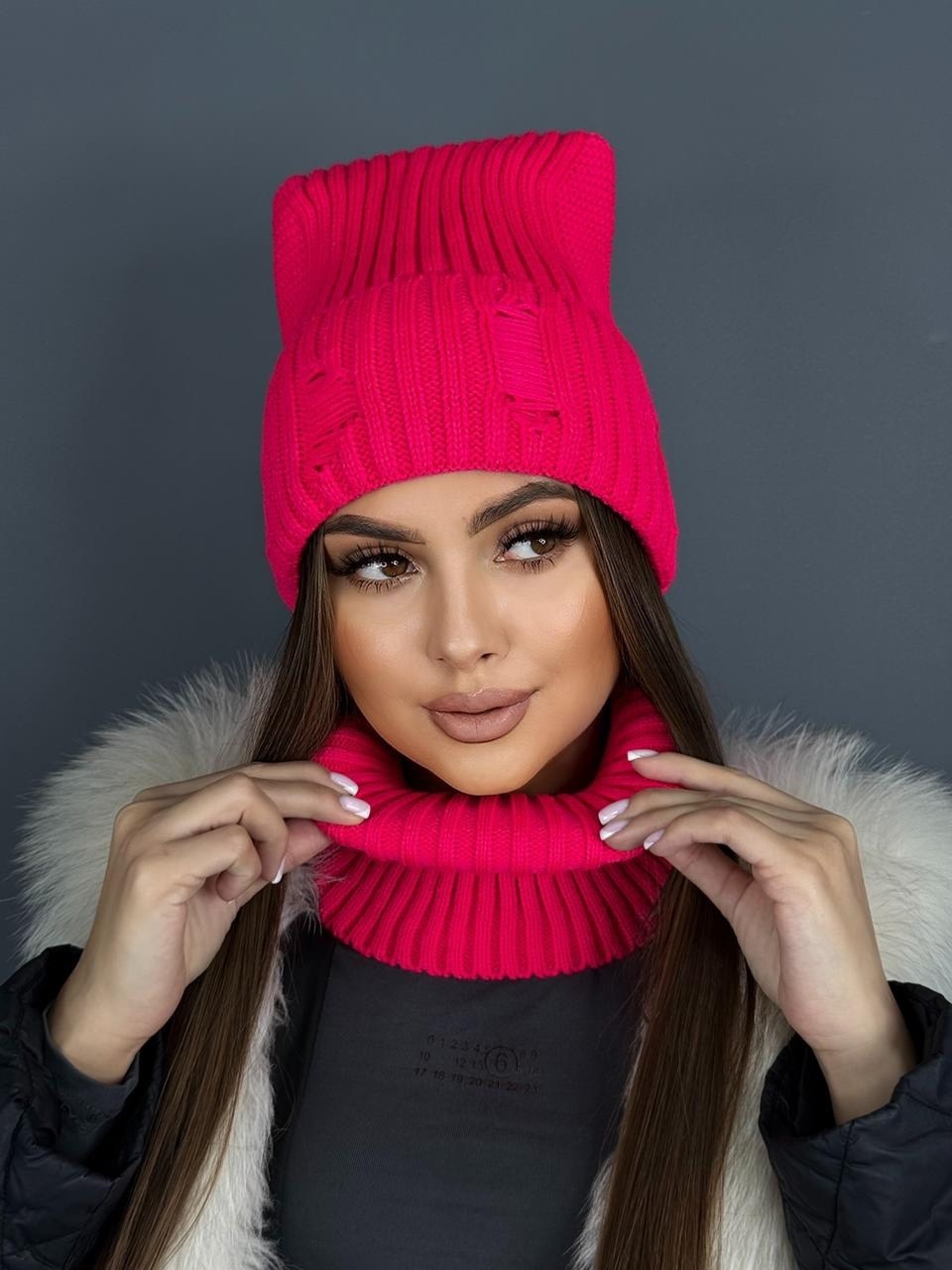 шапка для женщин,шапка женская,комплект шапка и снуд демисезонный зимний lyxury,комплект шапка и снуд,комплект вязаный