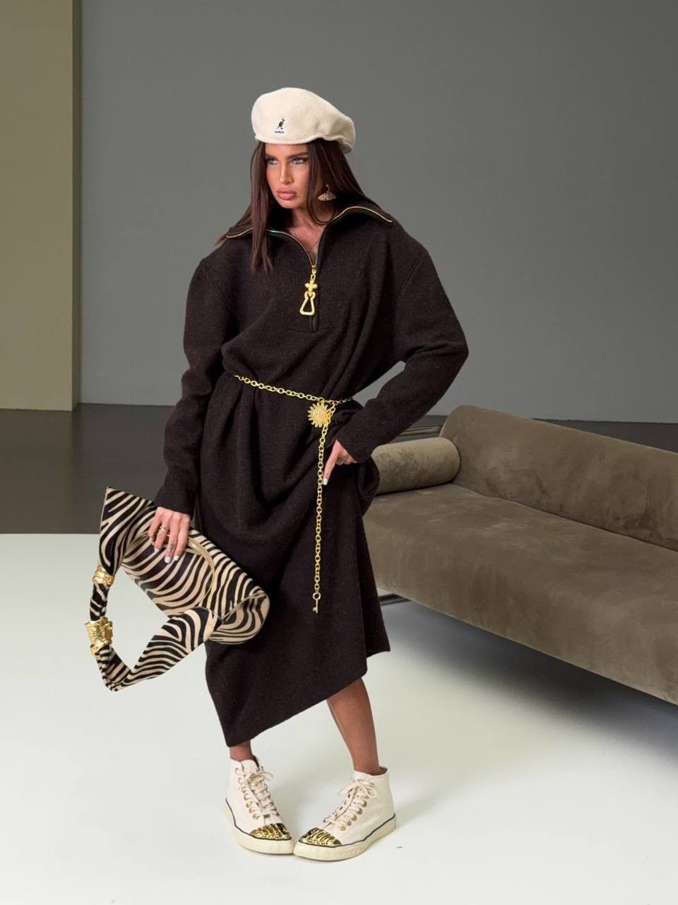 вязаное платье,коричневое платье,женское платье