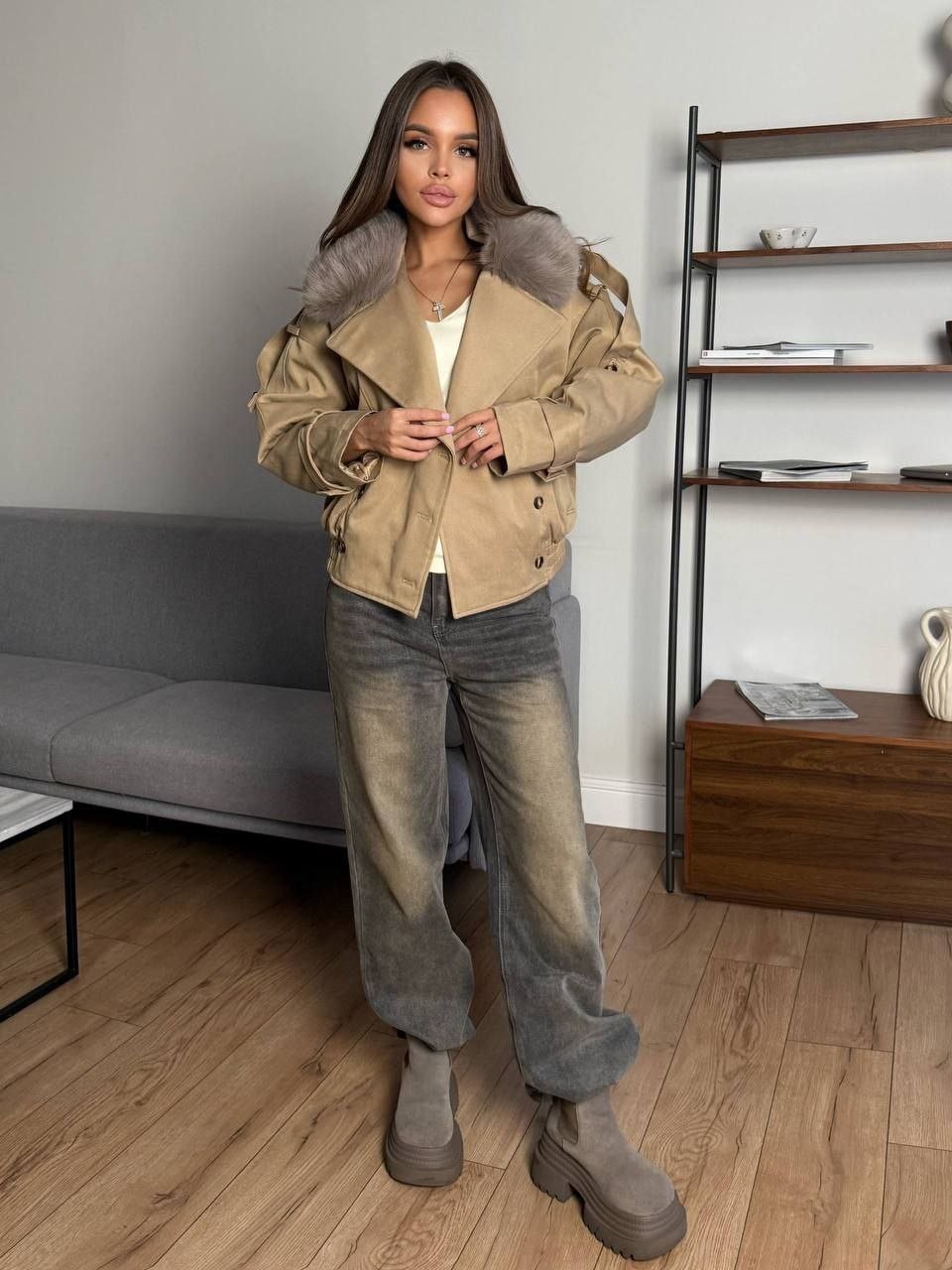 куртка с мехом,меховая куртка,женская парка на натуральном меху укороченная куртка с лисьим мехом,женский пуховик из лисьего меха 2026,теплая куртка