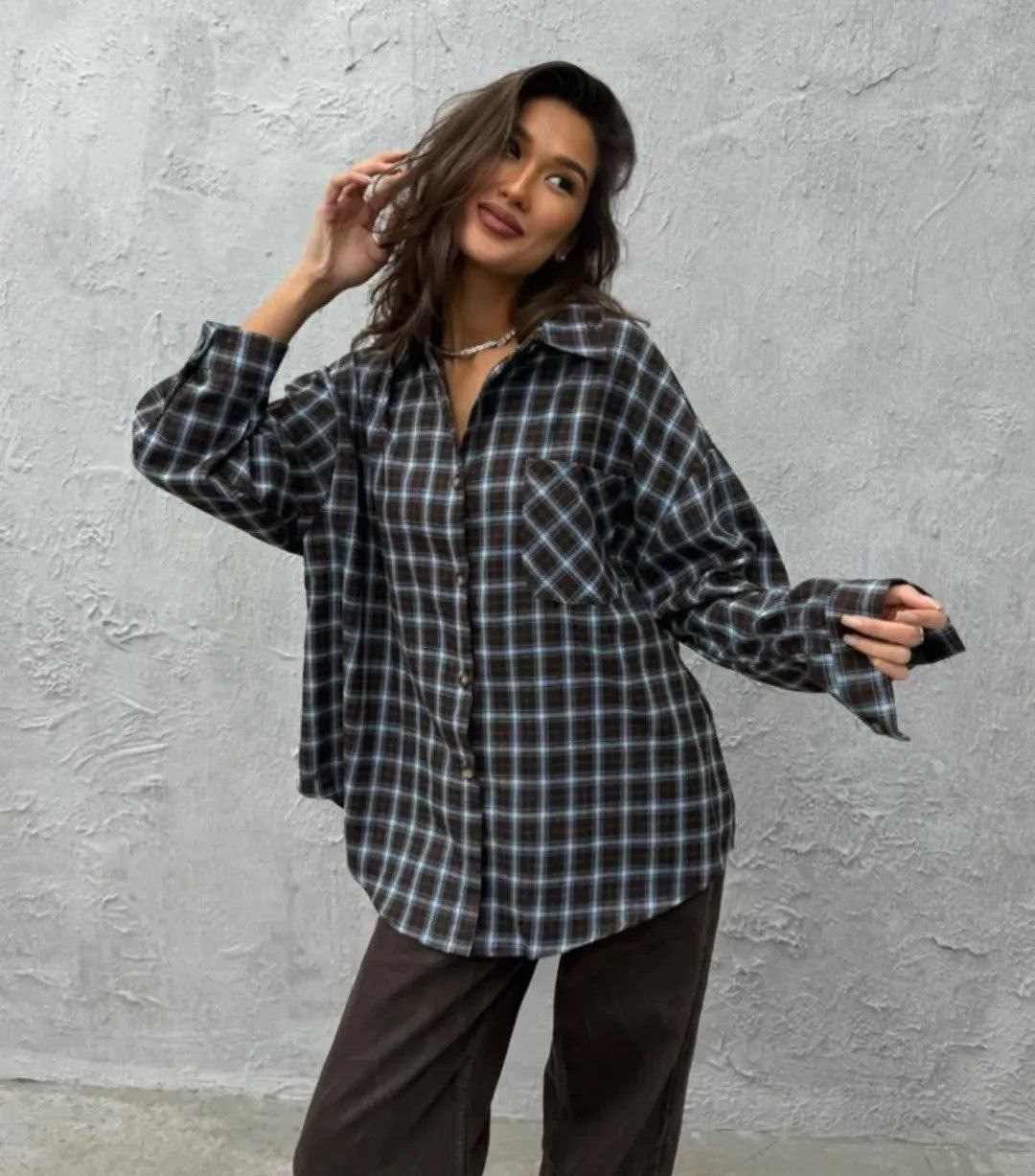 рубашка в клетку оверсайз удлиненная 2e_brand,рубашка в клетку оверсайз удлиненная,рубашка оверсайз в клетку bem style,рубашка женская в клетку оверсайз,рубашка из фланели шоколадная в клетку