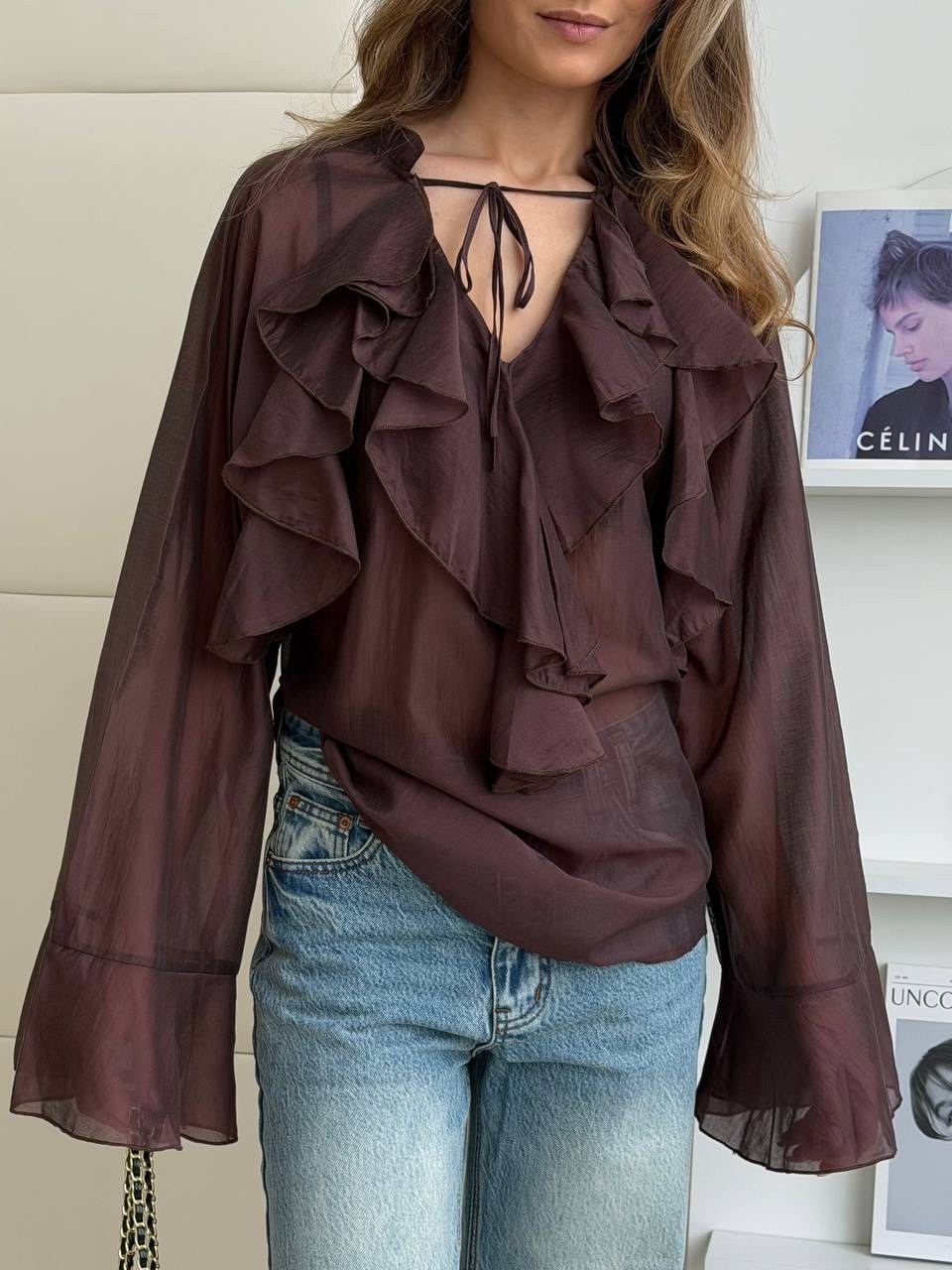 блузка шифоновая на завязках с воланами,шифоновая блузка,блузка с рюшами,блузка из шифона,блузка из вискозы с оборками love republic