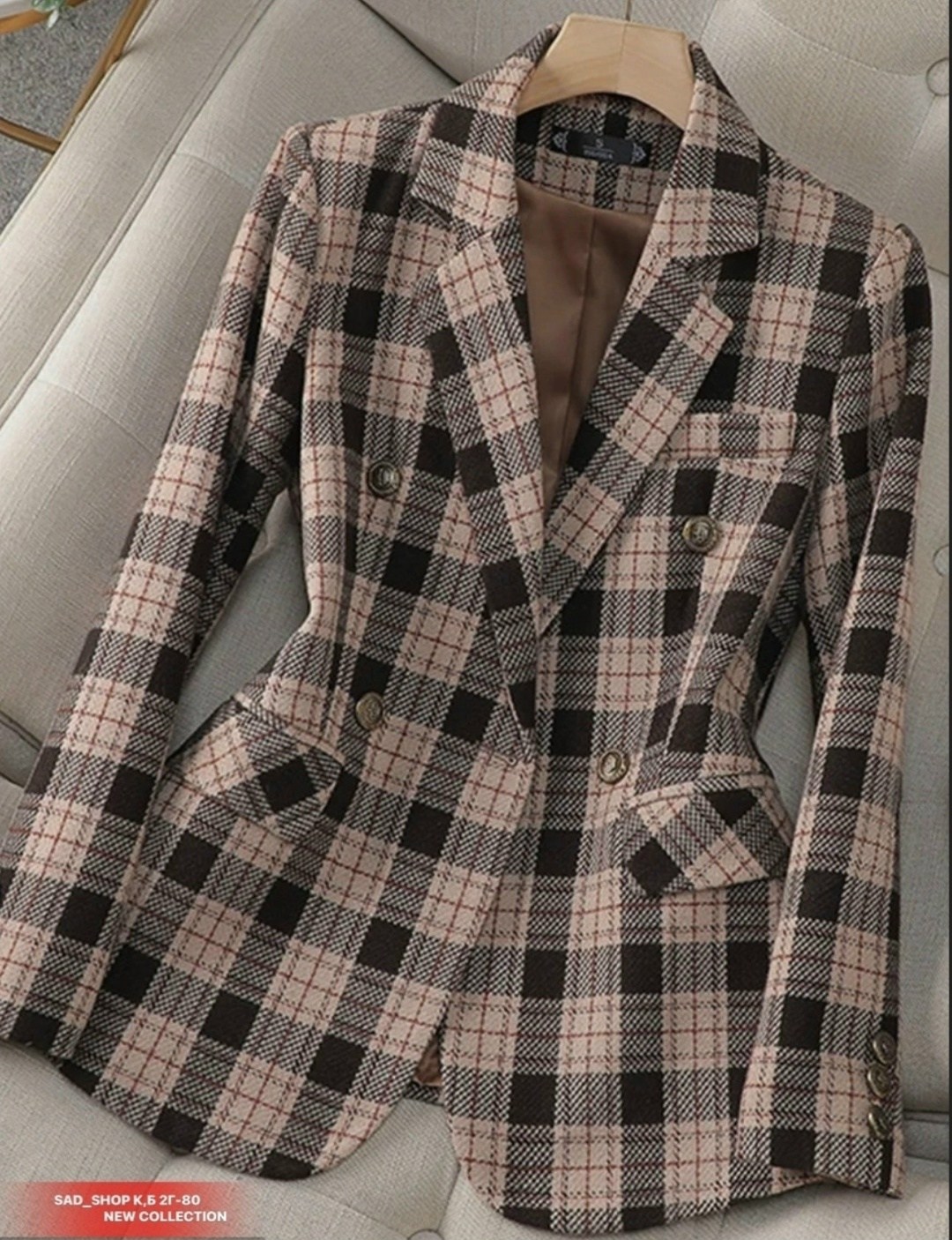 женский клетчатый пиджак,пиджак женский,женский повседневный костюм с принтом двубортный клетчатый блейзер,блейзер женские,женский блейзер в клетку