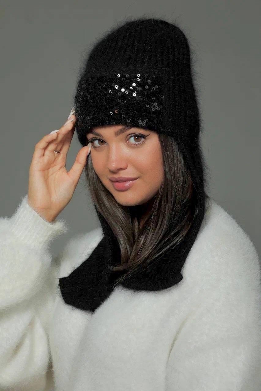 шапка с пайетками из премиальной ангоры,шапка ушанка из ангоры,шапка-ушанка из ангоры от бренда ко-ко,шапка ушанка из ангоры ко-ко 507001053,шапка ушанка из ангоры ко-ко 507001047