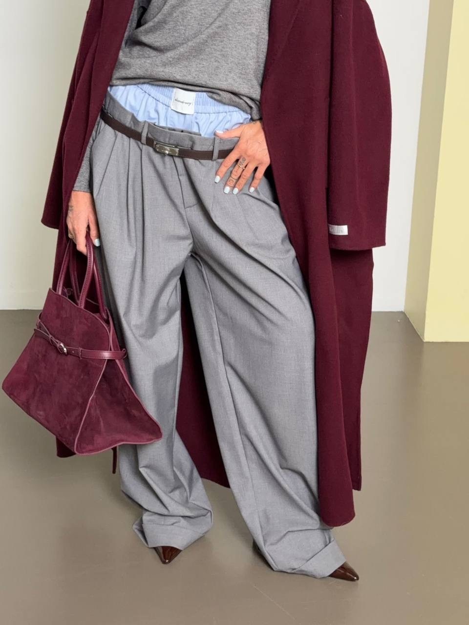 брюки палаццо,широкие брюки,серые брюки палаццо,женская мода