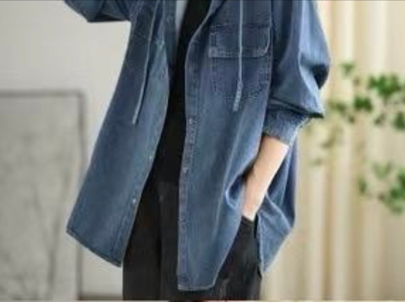 джинсовая рубашка с капюшоном,женская джинсовая куртка с капюшоном,куртка джинсовая женские,джинсовая куртка с капюшоном,женская повседневная джинсовая рубашка с капюшоном