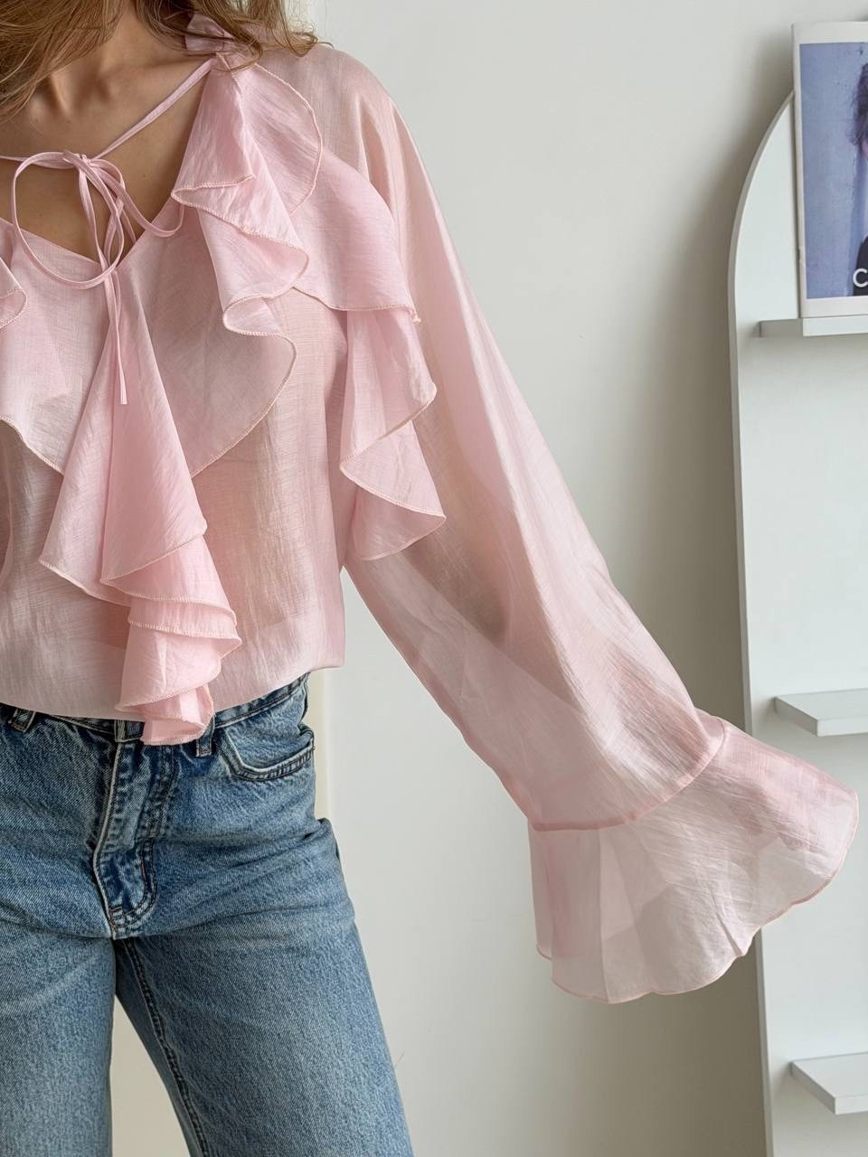 блузка женская с рюшей,блуза из шифона с рюшами,розовая блузка,женская блузка,шифоновая блузка женская с рюшами