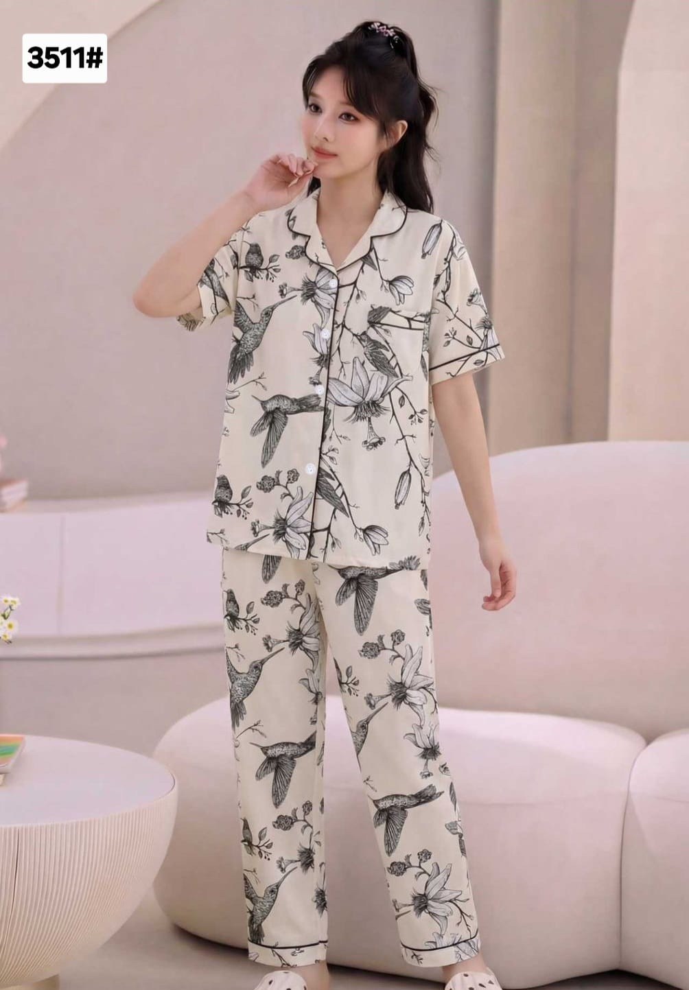 пижама муслиновая 3 в 1 с рубашкой шортами и штанами elmira_home,пижама женская,комплект пижама,пижама женская комплект,пижама женская с брюками