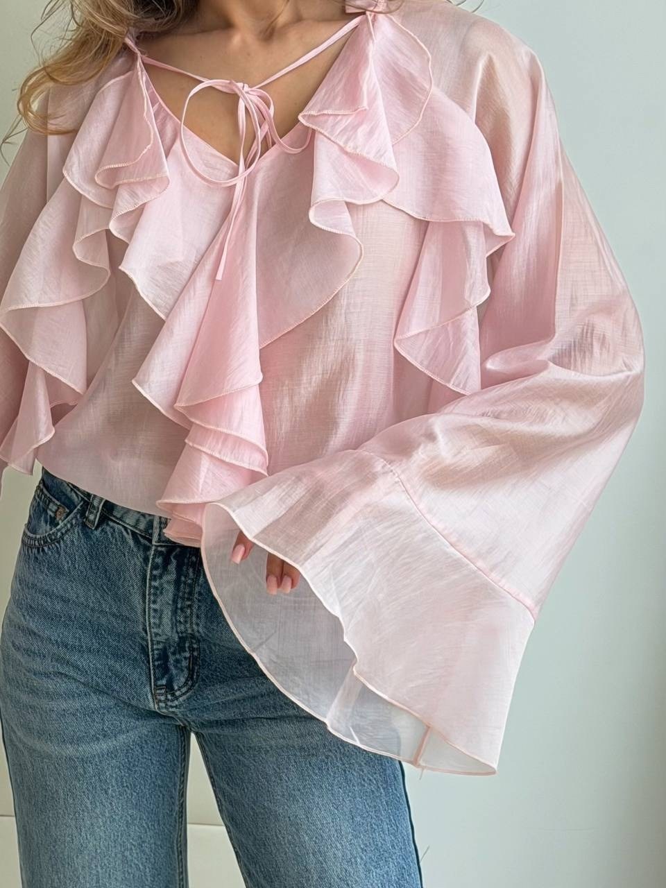 блузка женская с рюшей,блуза из шифона с рюшами,розовая блузка,женская блузка,шифоновая блузка женская с рюшами