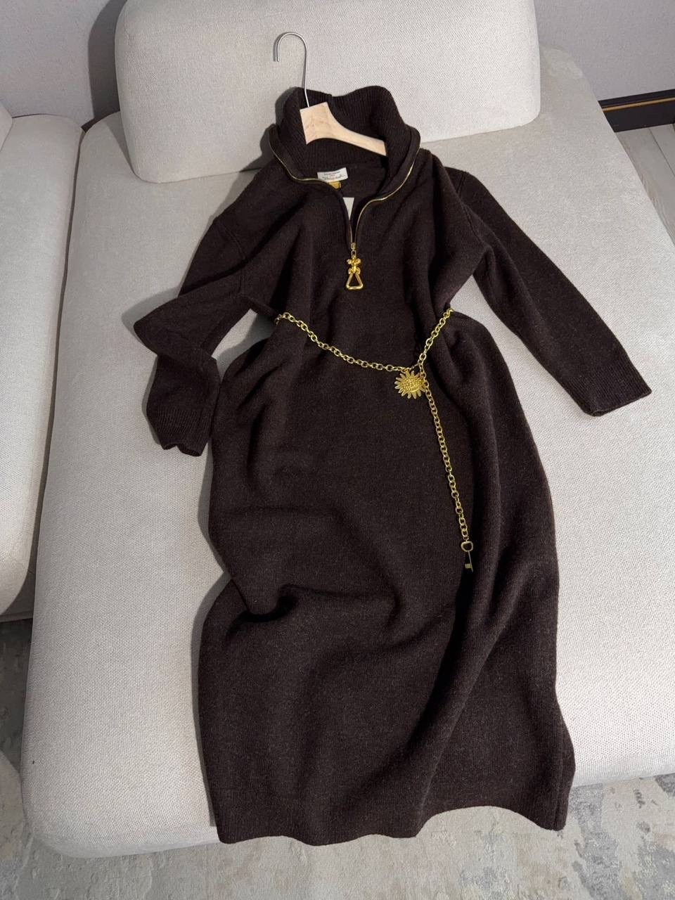 трикотажное платье,платье свитер вязаное теплое с горлом lialinni,коричневое платье,джемпер,одежда для женщин