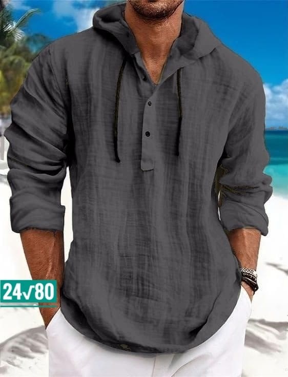 рубашка льняная мужская,рубашка мужская с капюшоном,мужская повседневная рубашка,рубашка мужская летняя,рубашка с капюшоном
