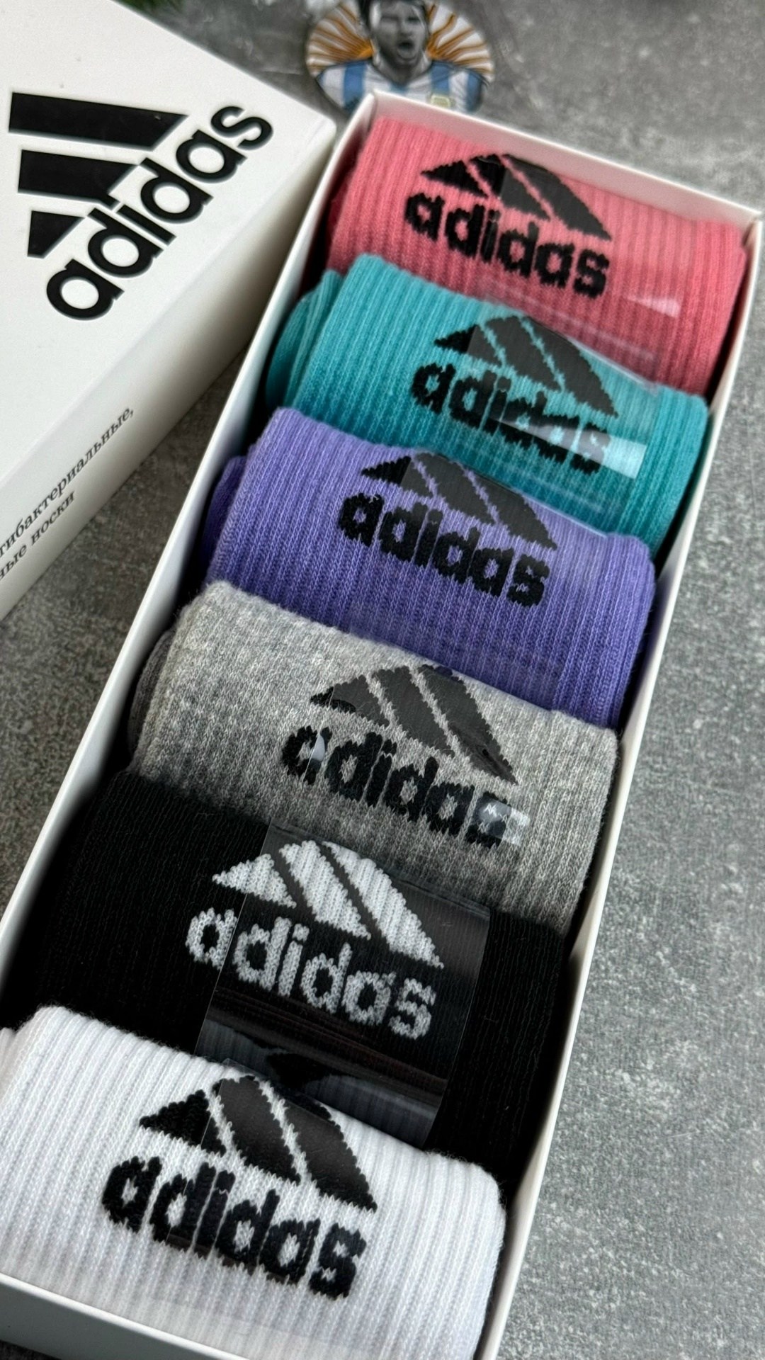 комплект носков adidas,набор носков adidas,носки adidas,носки женские adidas,носки адидас в синей коробке